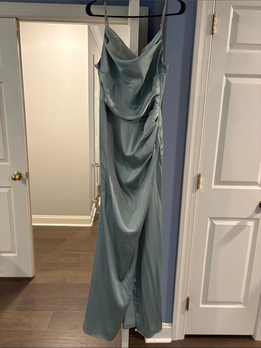 Birdy Grey Satin Cowl Slip Dress in Dusty Sage